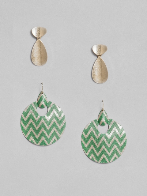 

Anouk Set of 2 Gold-Toned & Green Geometric Drop Earrings