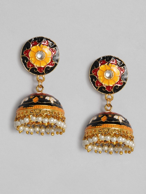 

Anouk Black & Yellow Gold-Plated Enamelled Dome Shaped Jhumkas