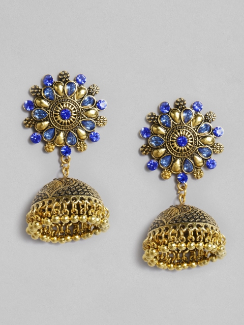 

Anouk Antique Gold-Plated & Blue Floral Jhumkas