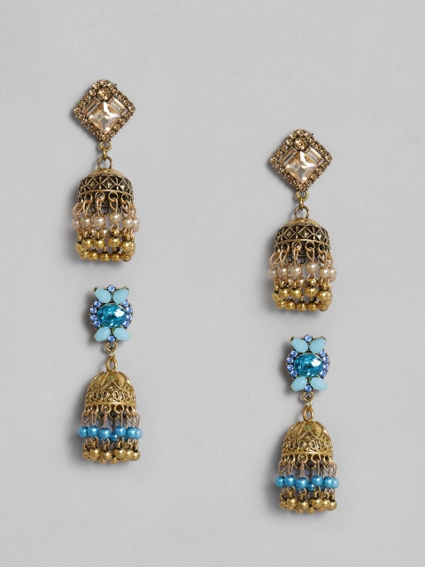 

Anouk Set Of 2 Gold-Plated Stones & Beads Stuuded Dome Shaped Jhumkas