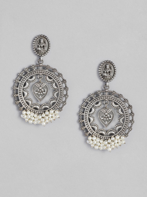 

Anouk White Oxidized Silver-Plated Beaded Circular Drop Earrings