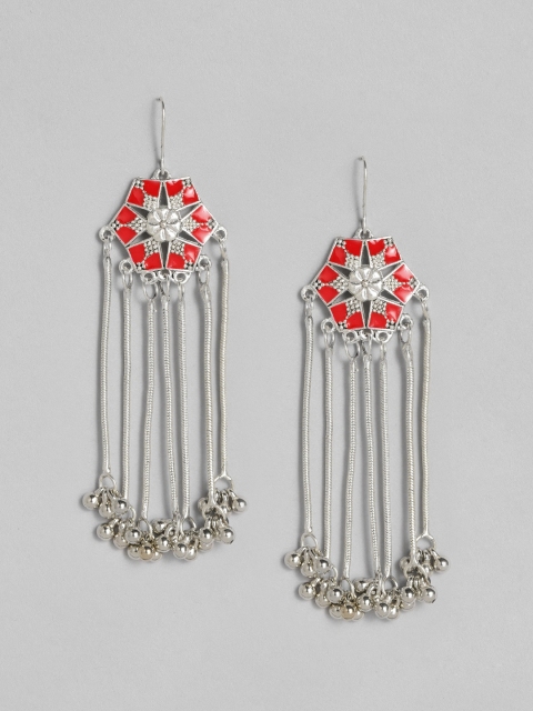 

Anouk Red Silver-Plated Enamelled Classic Drop Earrings