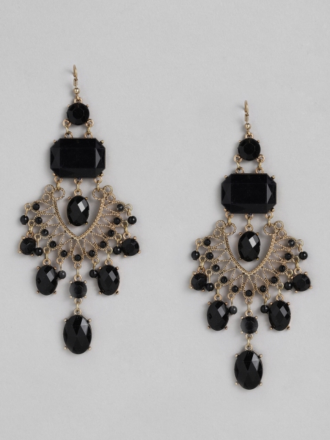 

Anouk Black Gold-Plated Studded Classic Drop Earrings