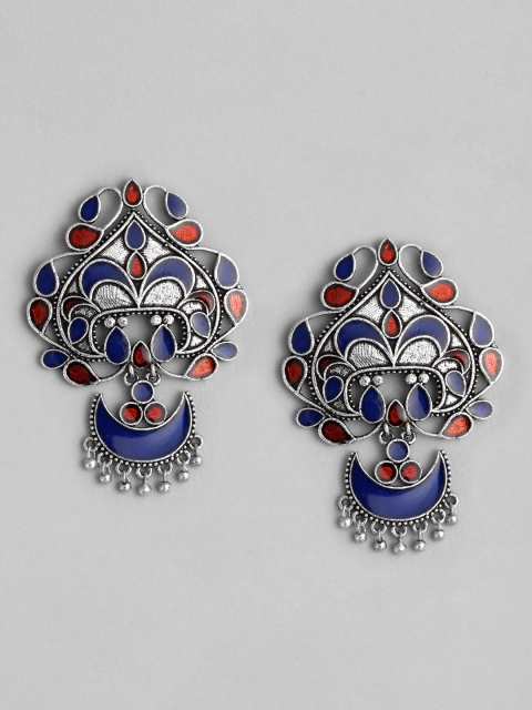 

Anouk Orange & Navy Blue Silver-Plated Crescent Shaped Enameled Chandbalis