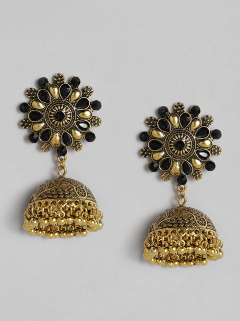 

Anouk Black Antique Gold-Plated Dome Shaped Jhumkas
