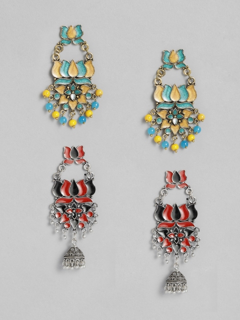 

Anouk Set Of 2 Gold-Toned & Blue Floral Drop Earrings