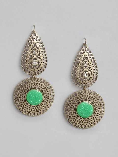 

Anouk Green Gold-Plated Stone Studded Filigree Geometric Drop Earrings