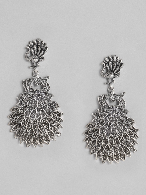 

Anouk Oxidised Silver-Plated Peacock Shaped Drop Earrings