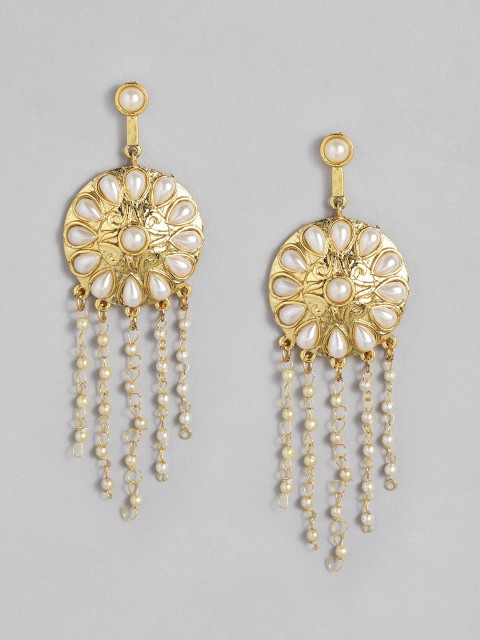 

Anouk White Antique Gold-Plated Studded Tasselled Circular Drop Earrings