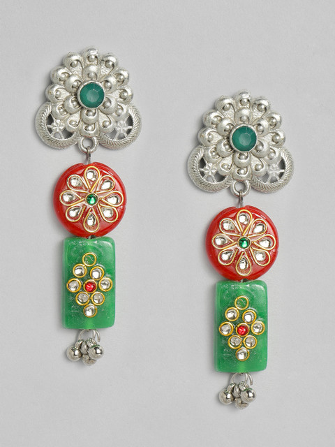 

Anouk Green & Red Silver-Plated Handcrafted Geometric Drop Earrings