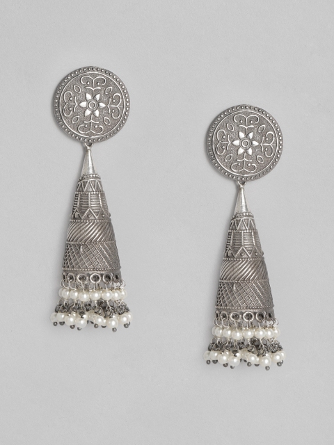 

Anouk White Oxidised Silver-Plated Triangular Drop Earrings