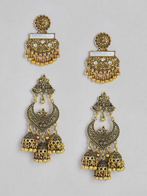 

Anouk Set Of 2 Gold-Plated Oxidised Crescent Shaped Drop Earrings