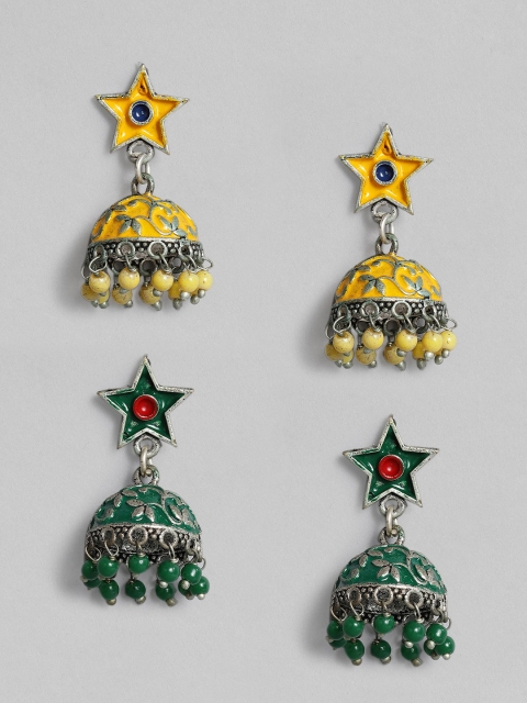 

Anouk Set of 2 Yellow & Green Enamelled Dome Shaped Jhumkas
