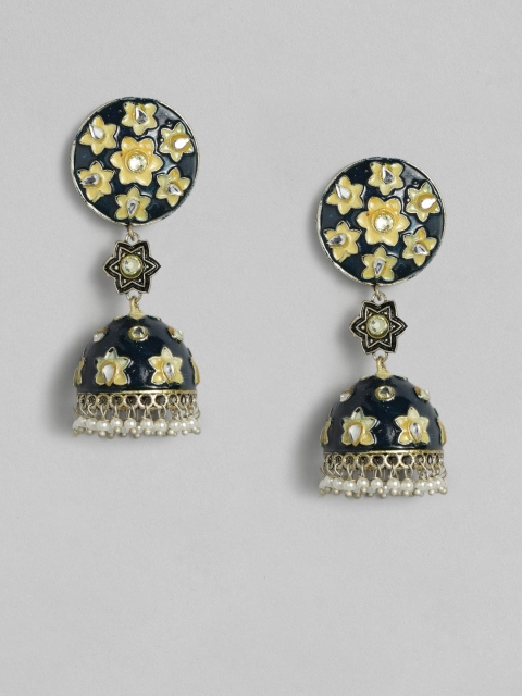 

Anouk Green Silver-Plated Enamelled Dome Shaped Jhumkas