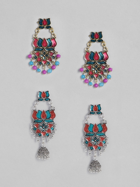 

Anouk Set of 2 Meenakari Floral Drop Earrings, Multi