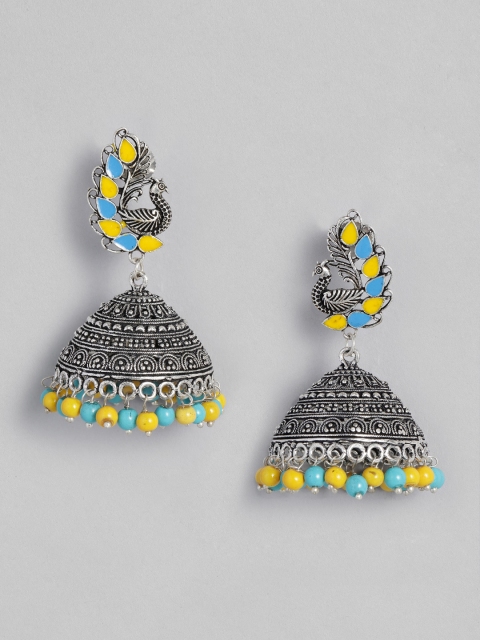 

Anouk Oxidised Silver-Plated Peacock Shaped Jhumkas