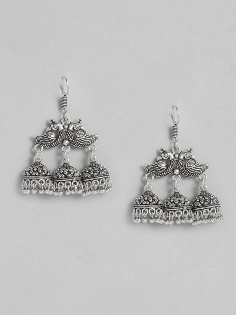 

Anouk Silver-Toned Dome Shaped Oxidized Jhumkas