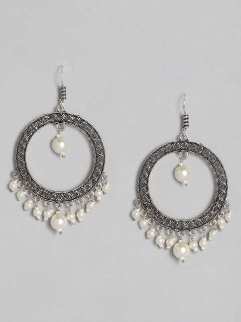 

Anouk Silver-Plated Oxidised Beaded Circular Drop Earrings