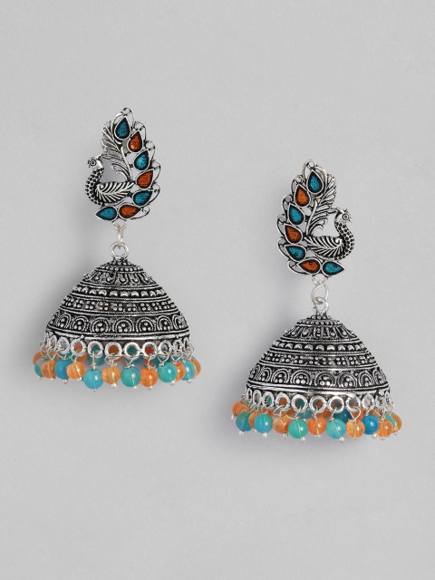 

Anouk Silver-Plated Enamelled Beaded Dome Shaped Jhumkas