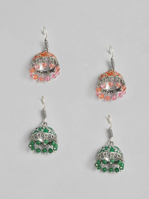 

Anouk Set of 2 Silver-Plated Oxidised Dome Shaped Jhumkas
