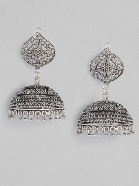 

Anouk Oxidized Silver-Plated Dome Shaped Jhumkas