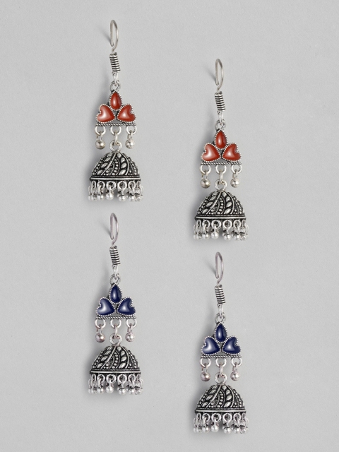 

Anouk Set Of 2 Silver-Plated Enamelled Dome Shaped Jhumkas