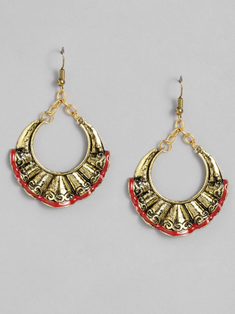 

Anouk Antique Gold-Toned & Red Crescent Shaped Chandbalis
