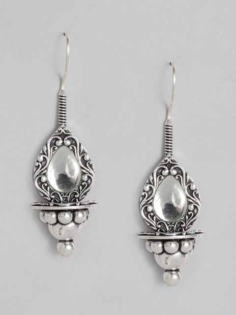 

Anouk Silver-Plated Oxidised Mirror Work Teardrop Shaped Drop Earrings