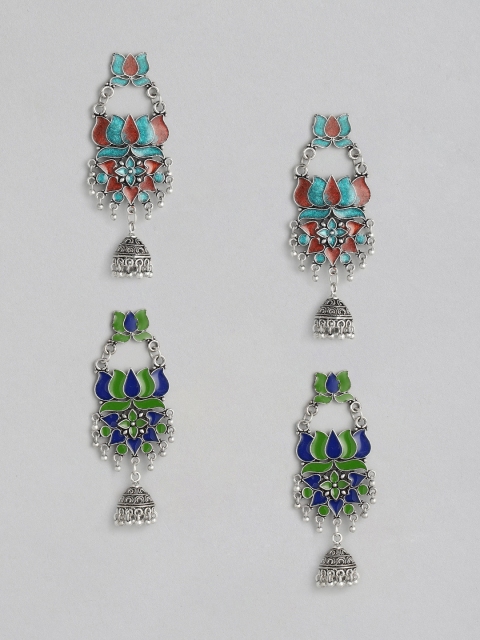

Anouk Set of 2 Silver-Plated Oxidised Dome Shaped Jhumkas