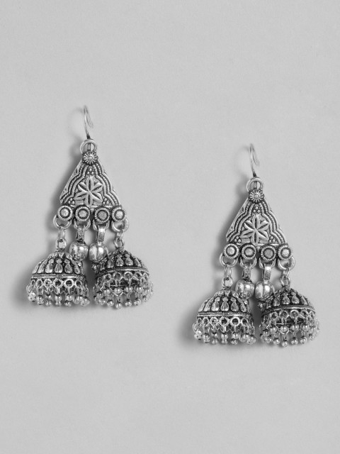 

Anouk Oxidised Silver-Plated Triangular Jhumkas