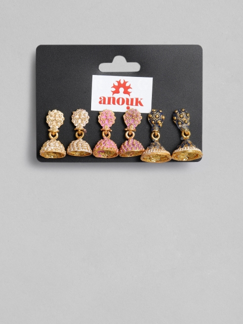 

Anouk Set of 3 Enamelled Dome Shaped Jhumkas, Off white