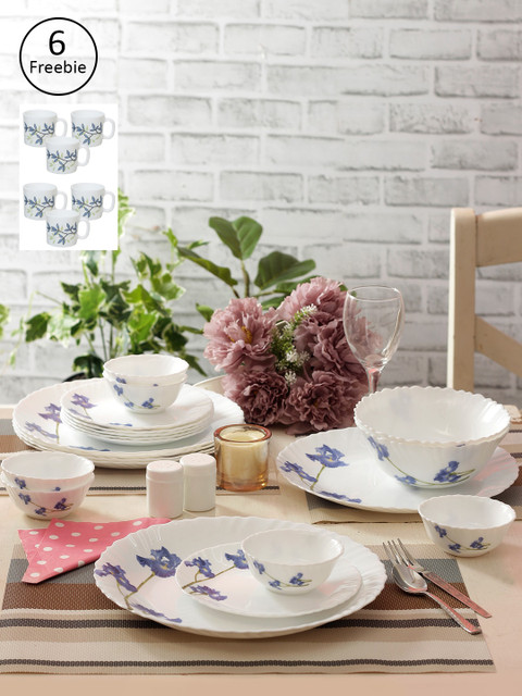 

Laopala White & Blue Laopala Blue Orchid 23 Pieces Opalware Dinner Set