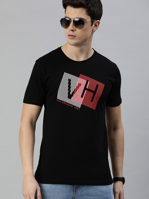 

Van Heusen Sport Men Black Printed Round Neck Pure Cotton T-shirt