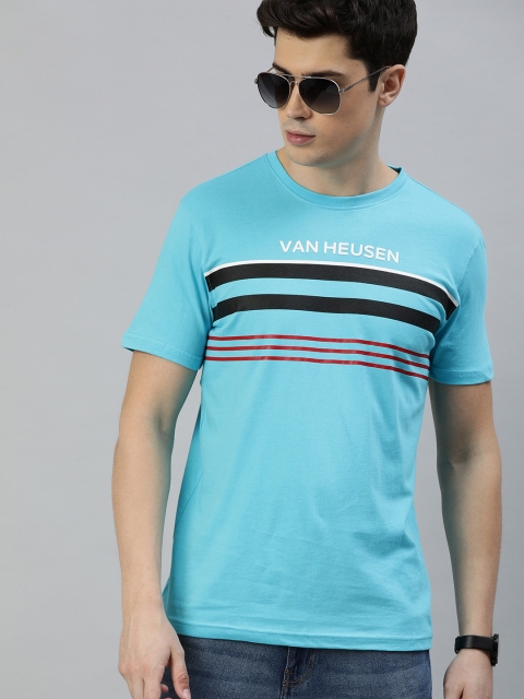 

Van Heusen Sport Men Turquoise Blue Striped Round Neck T-shirt