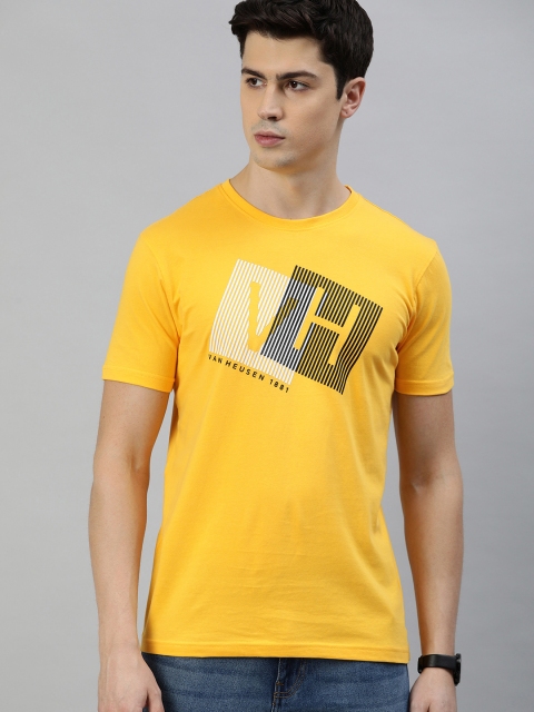 

Van Heusen Sport Men Yellow Printed Round Neck Pure Cotton T-shirt