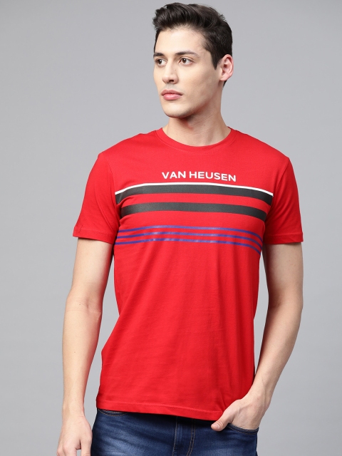 

Van Heusen Sport Men Red & Black Striped Round Neck T-shirt