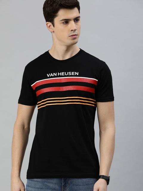 

Van Heusen Sport Men Black Striped Round Neck Pure Cotton T-shirt