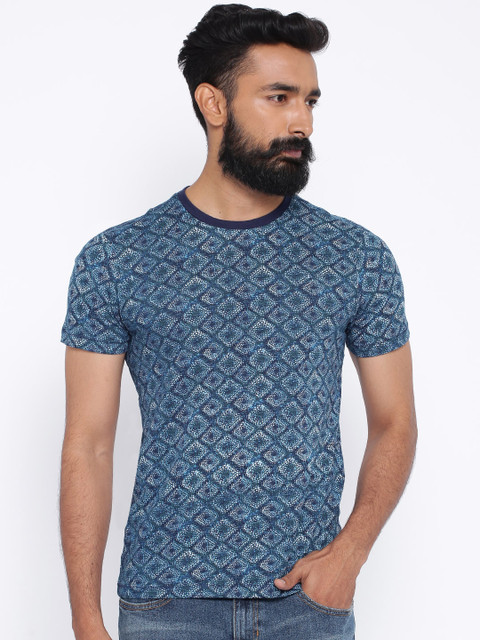 

Forca by Lifestyle Men Blue Printed Round Neck T-shirt