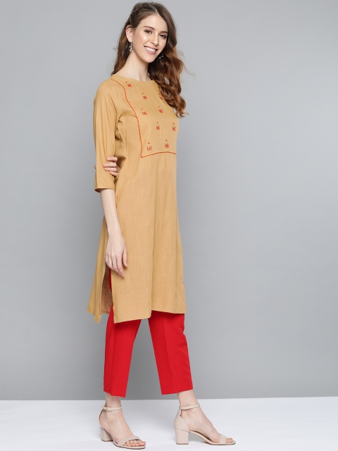 

HERE&NOW Women Beige Yoke Design Straight Kurta