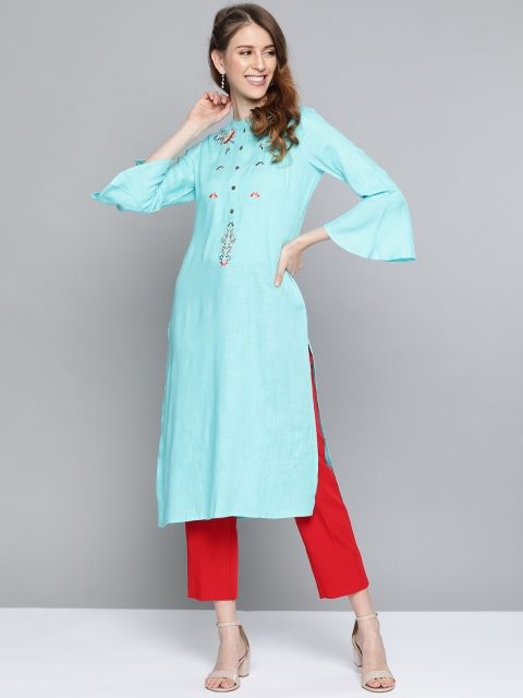 

HERE&NOW Women Blue Yoke Design Straight Kurta