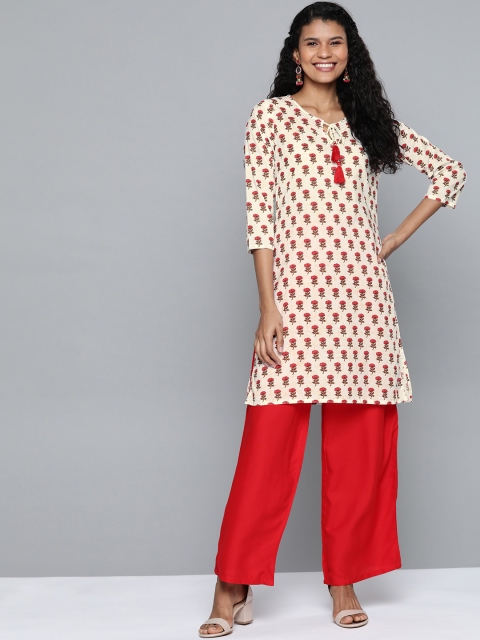 

HERE&NOW Women Off-White & Red Printed Kurta with Palazzos