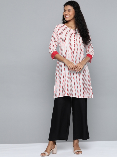 

HERE&NOW Women White & Red Printed Straight Kurta