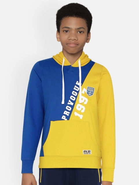 

Provogue Boys Yellow & Blue Colourblocked Hooded Sweatshirt