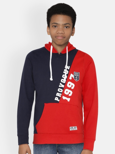 

Provogue Boys Navy Blue & Red Colourblocked Hooded Sweatshirt