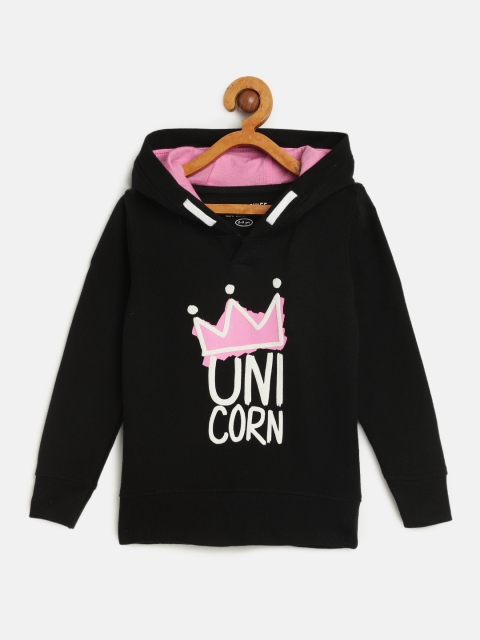 

Miss & Chief Girls Black & Pink Printed Hooded Sweatshirt