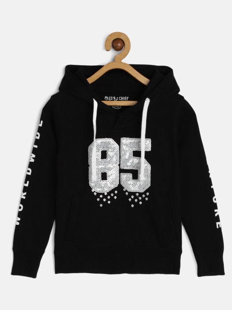 

Miss & Chief Girls Black Embellished Hooded Sweatshirt