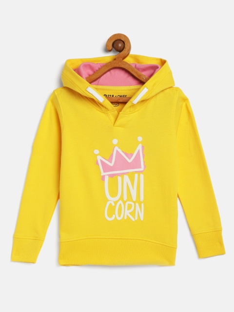 

Miss & Chief Girls Yellow & White Printed Hooded Sweatshirt
