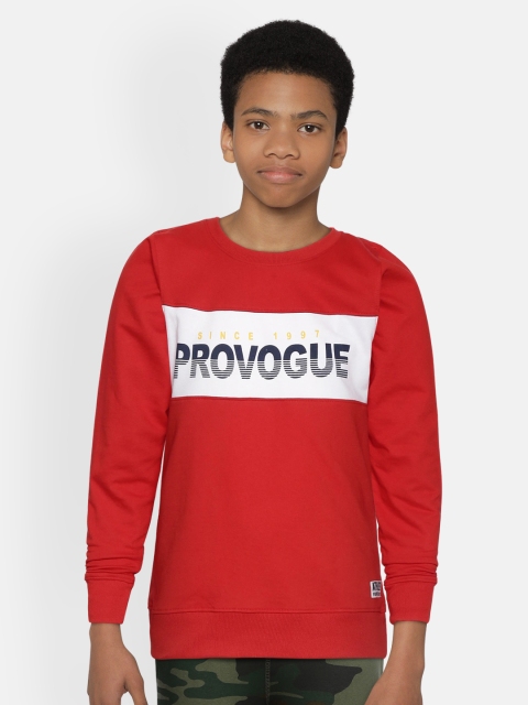 Provogue Boys Red & White Colourblocked Sweatshirt with Brand Logo Print Detail