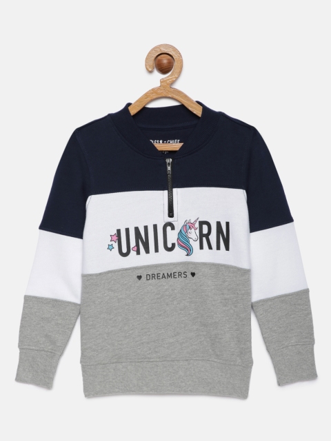 

Miss & Chief Girls Navy Blue & White Colourblocked Sweatshirt