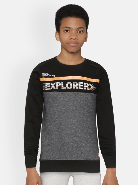 

Killer Boys Grey & Black Colourblocked & Printed Sweatshirt